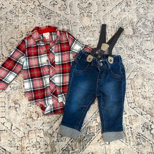 Baby Button down with Suspenders